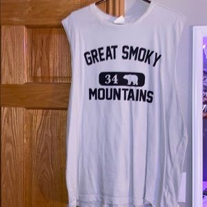 sleeveless light blue t-shirt